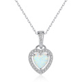 S925 Silver CZ Delicate Opal Stone Heart Pendant Necklace